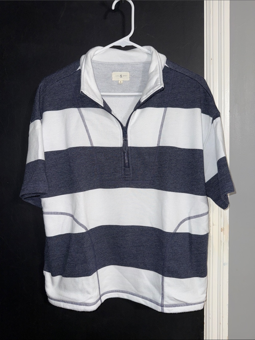 Lou & Grey Terrycloth Quarter Zip Short Sleeve Top Size: M